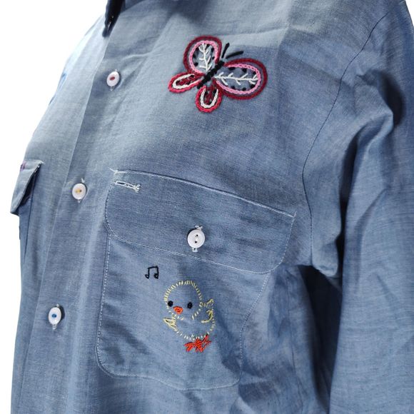 Vintage 70s Embroidered Work Shirt Size L Chambray De Colores Chicken - Picture 6 of 16